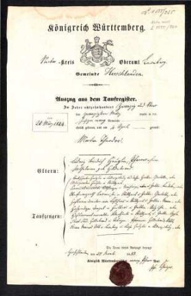 Auszug aus dem Taufregister
