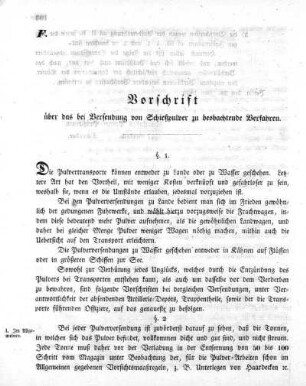 F. Vorschrift über das bei Versendung von Schießpulver zu beobachtende Verfahren