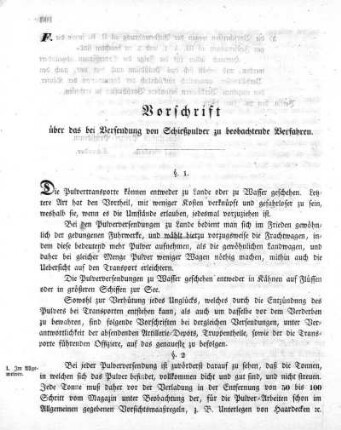 F. Vorschrift über das bei Versendung von Schießpulver zu beobachtende Verfahren