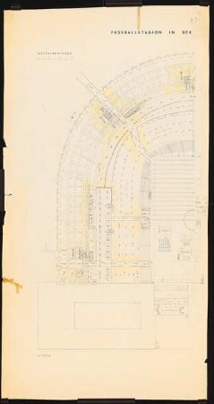 Fußballstadion in der Kongresshalle, Nürnberg: Grundriss Sockelgeschoss (linke Hälfte) 1:200