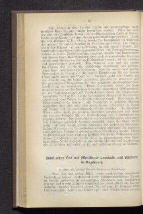 Städtisches Bad im öffentlicher Lesehalle und Bücherei in Magdeburg.
