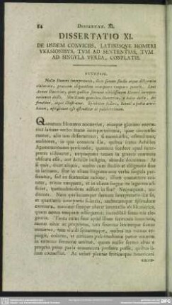 Dissertatio XI. De Iisdem Conviciis, Latinisque Homeri Versionibus, Tum Ad Sententias, Tum Ad Singula Verba, Conflatis