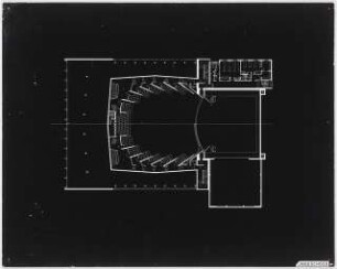 Stadttheater (später: Heinz-Hilpert-Theater), Lünen: Grundriss Ranggeschoss (Ausstellungstafel der »Prague Quadrennial of the Theatre Design and Architecture« 1967)