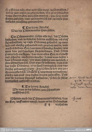 Der LXXVI. Artickel. Was die Hüttenreutter thun sollen.