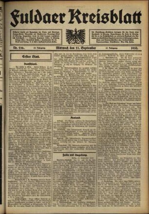 Erste Ausgabe vom Mittwoch, den 21. September 1910.
