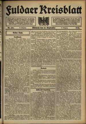 Erste Ausgabe vom Mittwoch, den 21. September 1910.