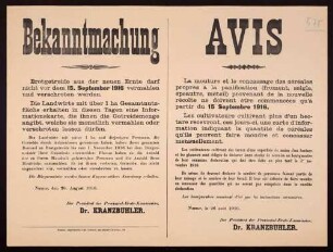 "Bekanntmachung" über das Verschroten und Vermahlen von Brotgetreide