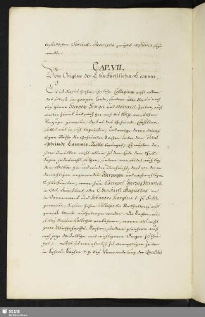 Cap. VII. Vom Origine der ChurFürstlichen Cammer.
