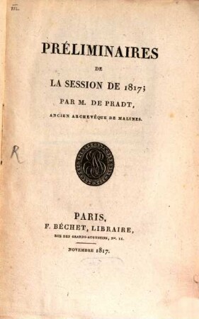 Préliminaires de la session de 1817