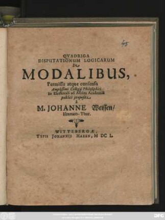 Quadriga Disputationum Logicarum De Modalibus