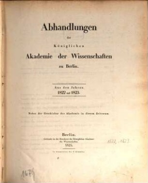 Abhandlungen der Königlichen Akademie der Wissenschaften in Berlin. 1822/23 (1825)