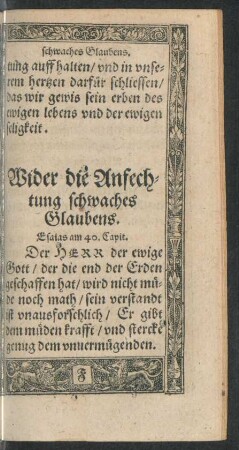 Wider die Anfechtung schwaches Glaubens.