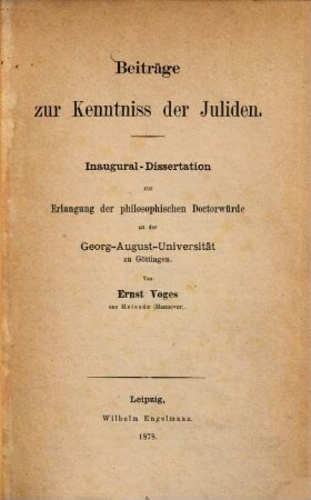 Beiträge zur Kenntniss der Juliden : Inaugural-Dissertation