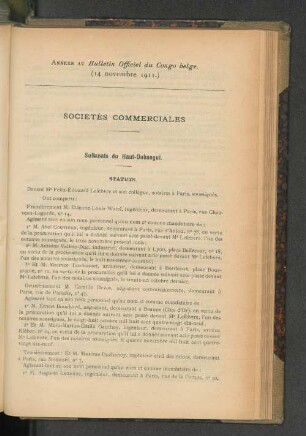 Annexe du Bulletin Officiel du Congo belge. (14 novembre 1911.)