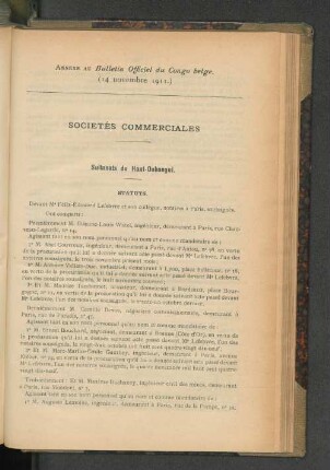 Annexe du Bulletin Officiel du Congo belge. (14 novembre 1911.)