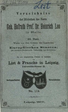 Lager-Verzeichnis. 114. 1877