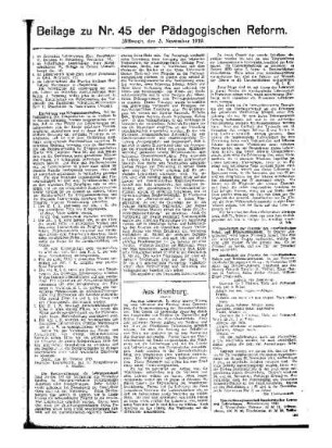 [Umschau] : [Fortsetzung aus dem Hauptblatt] ; Beilage zu Nr. 45 der Pädagogischen Reform