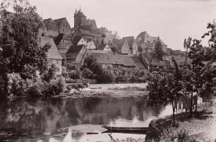 Besigheim über die Enz : Besigheim. Blick über die Enz gegen einen Rundturm (Schochenturm) der ehemaligen Stadtbefestigung (um 1160)