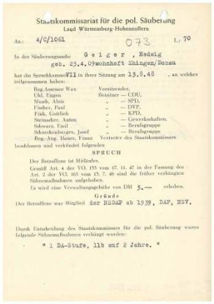 Geiger, Hedwig