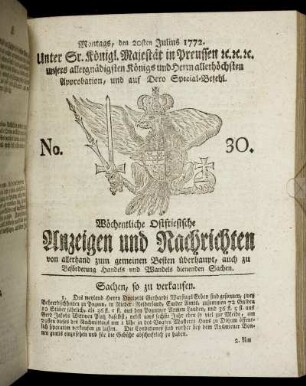 No. 30. Montags, den 20sten Julius 1772.