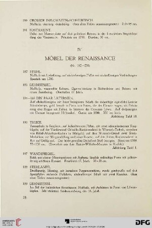 IV. Möbel der Renaissance (Nr. 182-238)