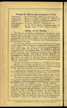 Vorstand des Berliner Entomologischen Vereins - Auszug aus den Statuten
