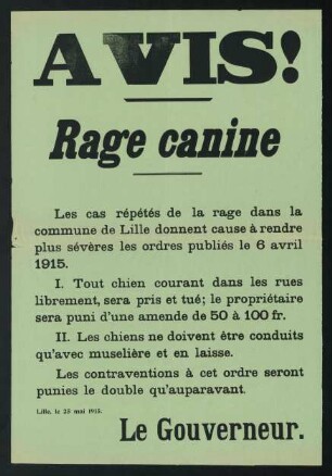 Avis. Le Gouverneur. Lille, 25. mai 1915.