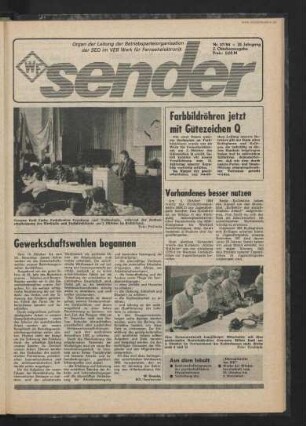 Betriebszeitung 'WF-Sender', Nr.37/1984 (2. Oktoberausgabe 1984)