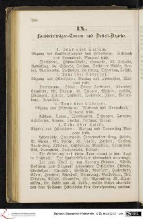 IX. Landbriefträger-Touren und Bestell-Bezirke.