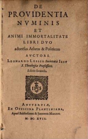De providentia numinis et animi immortalitate libri II.