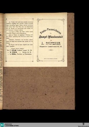 Karlsruher Tagblatt, Preis-Verzeichniss der Dampf-Waschanstalt