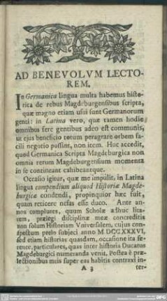 Ad Benevolum Lectorem