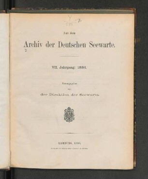 7.1884: Jahresbericht über die Tätigkeit der Deutschen Seewarte