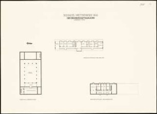 Siedlung für Kriegsbeschädigte Schinkelwettbewerb 1945: Gemeinschaftsanlagen: Feier-, Parteihaus. Grundrisse OG, DG, KG 1:200