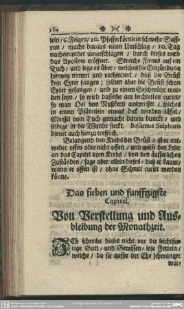 Das sieben und funfftzigste Capitel. Von Verstellung und Ausbleibung der Monathzeit