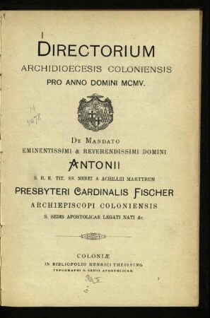 Directorium Archidioecesis Coloniensis / 1905