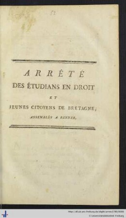 Arrêté Des Etudiants En Droit Et Jeunes Citoyens De Bretagne, Assemblés A Rennes