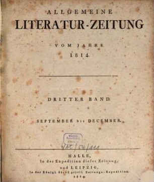 Allgemeine Literatur-Zeitung : ALZ ; auf das Jahr ..., 1814, 3