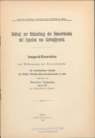 Beitrag zur Behandlung der Hämorrhoiden mit Injection von Carbolglycerin