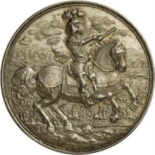 Medaille von Jeremias Hercules auf die Eroberung der Stadt Wismar und den feierlichen Einzug König Christians V. von Dänemark und Norwegen, 1675