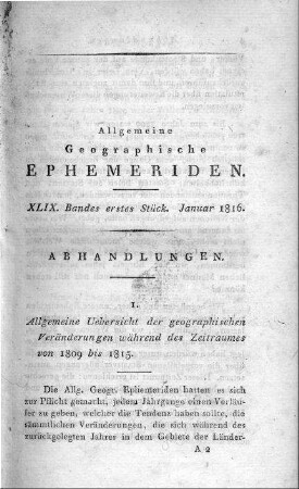 Erstes Stück Januar 1816