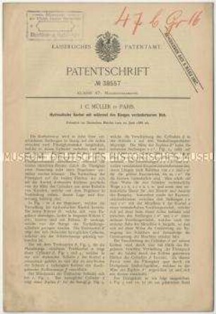 Patentschrift einer hydraulischen Kurbel mit während des Ganges veränderbarem Hub, Patent-Nr. 38557