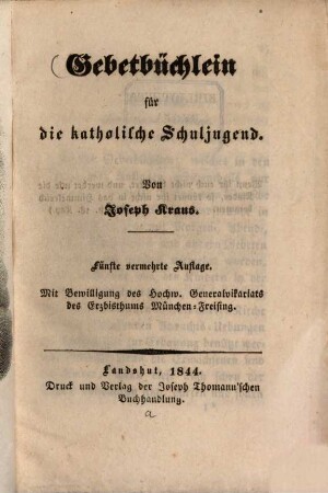 Gebetbüchlein für die katholische Schuljugend