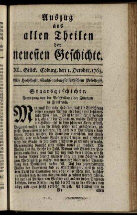 XL. Stück. Coburg, den 1. October, 1763.