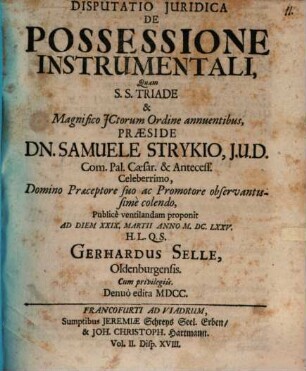 Disputatio Juridica De Possessione Instrumentali