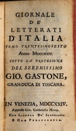 Giornale de'letterati d'Italia. 36, 36. 1724