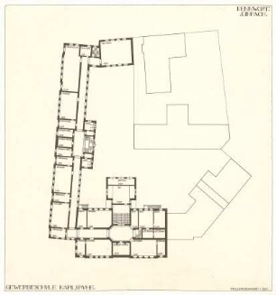 Billing, Hermann; Karlsruhe (Baden-Württemberg); Gewerbeschule - Lageplan, Grundriss Keller