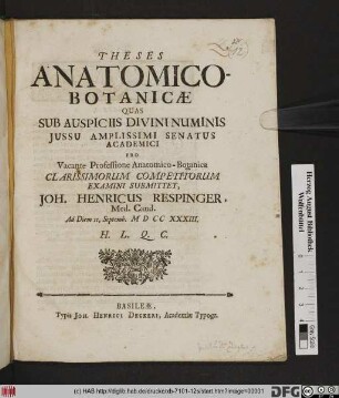 Theses Anatomico-Botanicæ