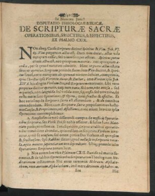 Disputatio Theologiae Biblicae, De Scripturae Sacrae Operationibus, Fructibus, & Effectibus