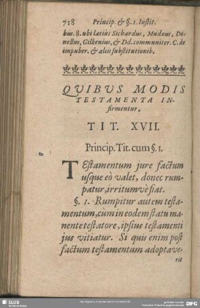 Quibus Modis Testamenta Infirmentur, Tit. XVII.